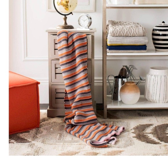 SAFAVIEH NWT Candy Stripe Knit Throw Blanket Style THR195A-5060 orange pink grey - Picture 7 of 8